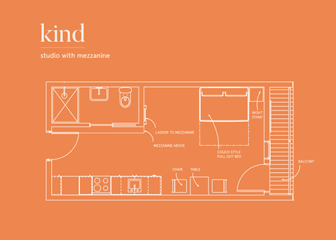 Floor plan for studio, 1 bath, 360 sqft